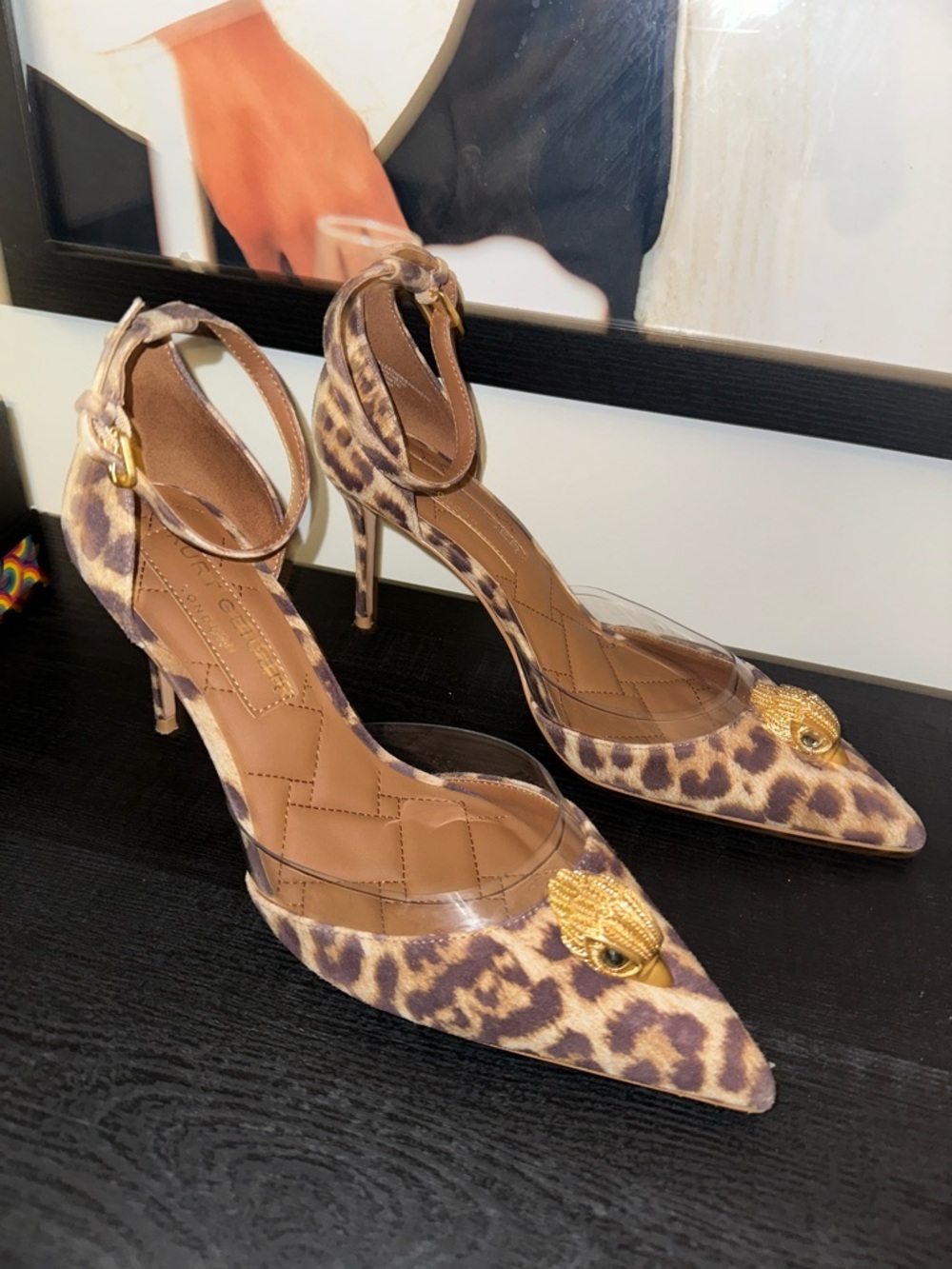 Leopard Print Pointed Toe Ankle-Strap Heels - Brown